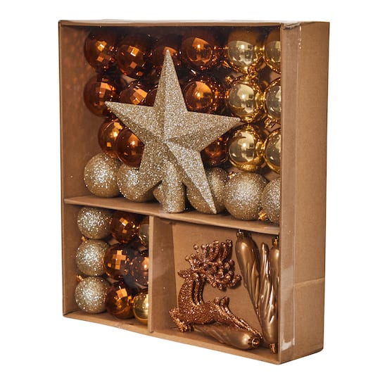 40ct. Gold Shatterproof Lux Christmas Ornament Set